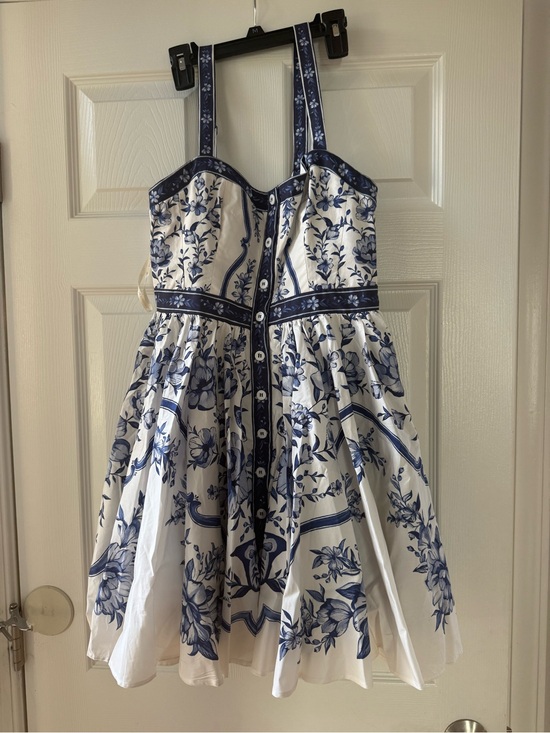 FARM Rio Dresses & Skirts - FARM Rio White Dress with Blue Floral Print and Button-Front